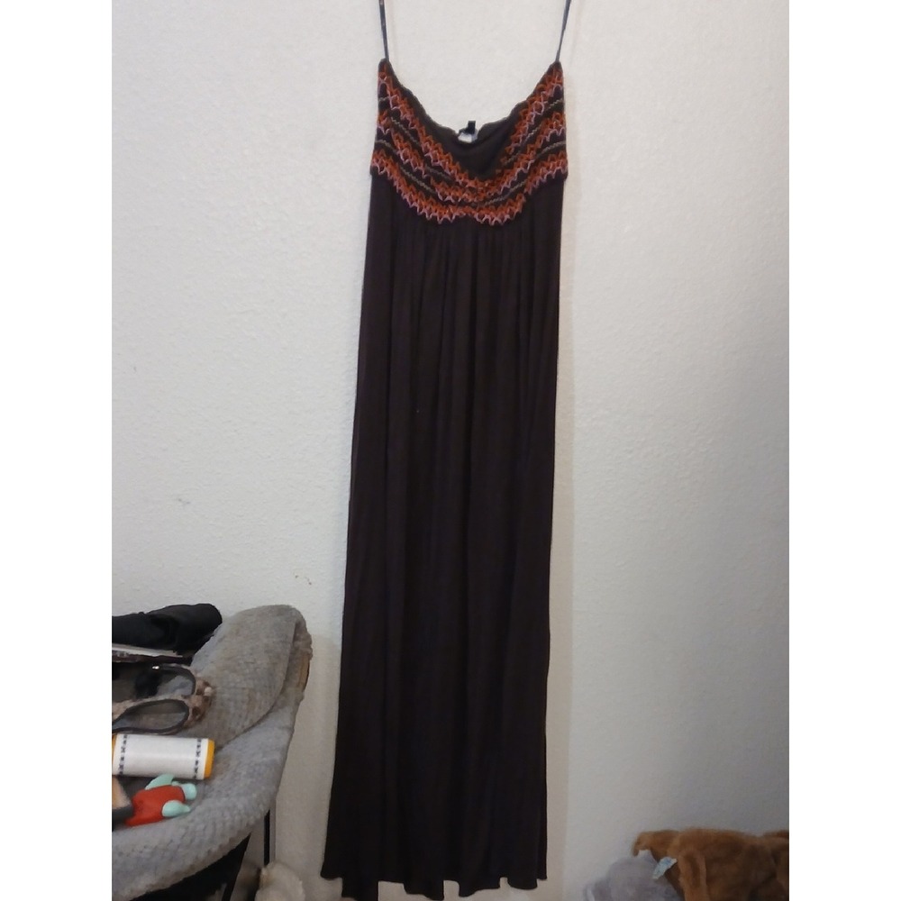 Sky Brown Maxi Dress with Orange-Pink Embroidery